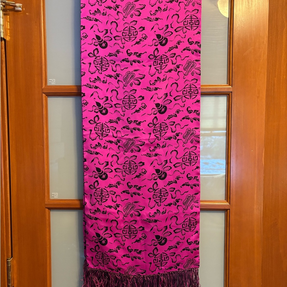 Shanghai Tang Fuchsia and Black Silk Scarf